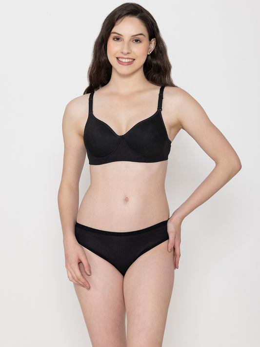 Women’s Cotton Blend Lightly Padded Solid Bra & Panty Lingerie Set